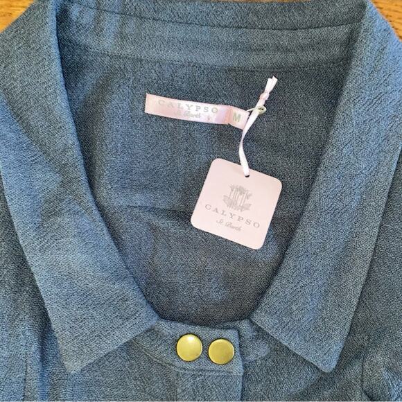 New Calypso St Barth $350 Gray Linen Snap Front Dress MED - Picture 3 of 9